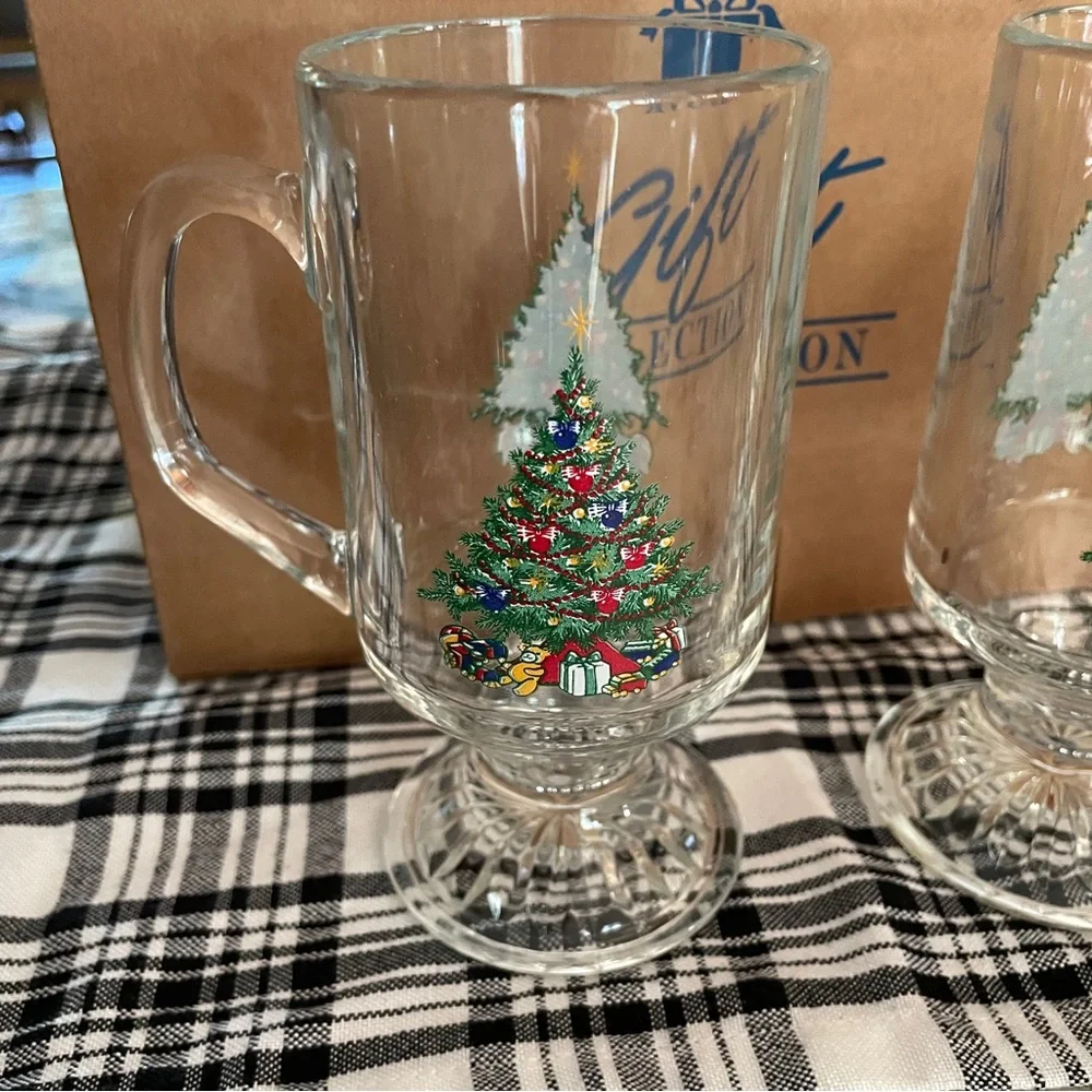 Vintage 1995 Avon Glass Glasses Christmas Irish Coffee Mug Set of 2 BRAND NEW